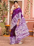Vasthrlay Womens Printed Dark Purple Saree With Unstitched Blouse Piece