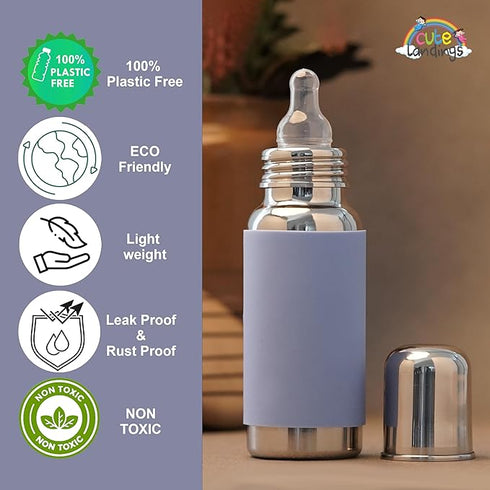 Cute landings Soft Cotton Baby Feeding Bottle Cover with Steel Feeding Bottle