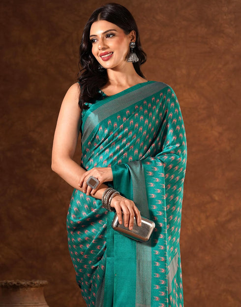 Vasthrlay Womens Printed Unstitched Brown Saree