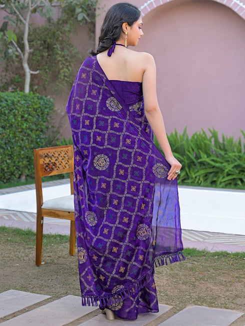 Vasthrlay Chiffon Printed Unstitched Teal Saree