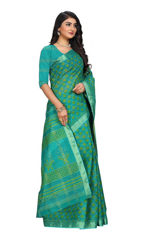 Vasthrlay Cotton Printed Green Saree