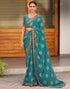 Vasthrlay Georgette Scalloped Unstitched Dark Green Saree