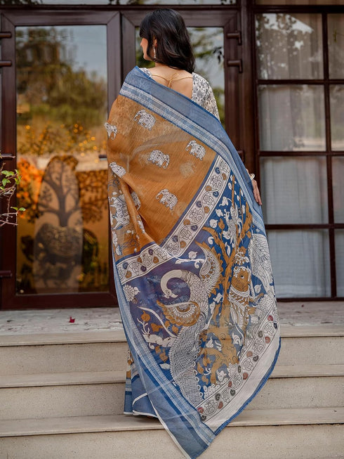 Vasthrlay Womens Printed Unstitched Multicolor Saree