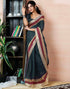 Vasthrlay Womens Printed Dark Grey Saree With Unstitched Blouse Piece
