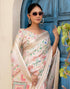 Vasthrlay Womens Printed Unstitched Beige Saree