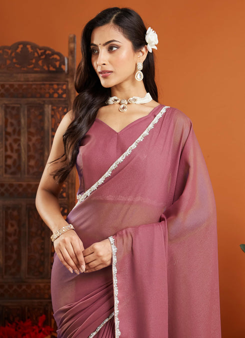 Vasthrlay Maroon Georgette Border Unstitched Saree
