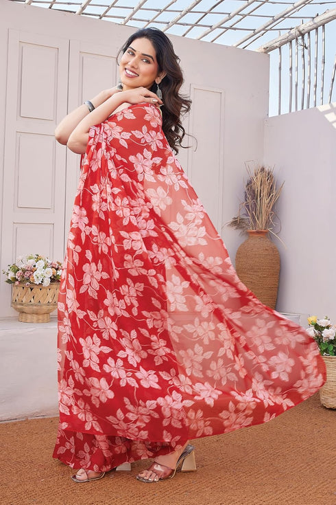 Vasthrlay Fashion Chiffon Printed Red Ethnic Wear