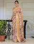 Vasthrlay Womens Striped Light Beige Saree With Unstitched Blouse Piece