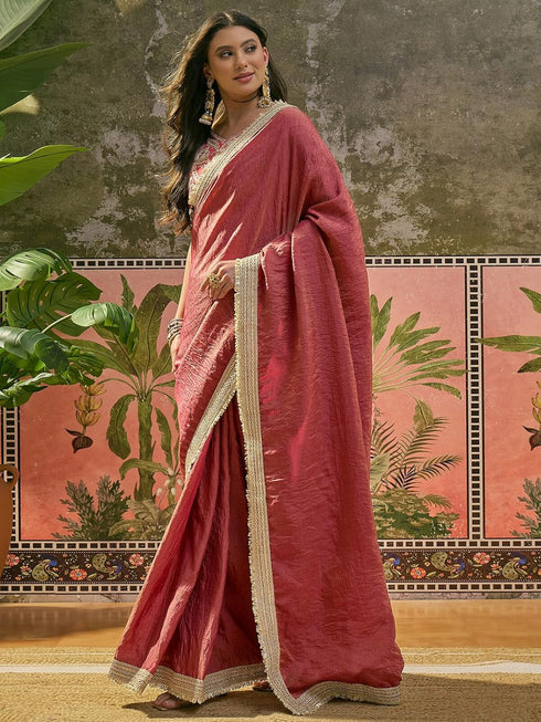 Vasthrlay Shimmer Scalloped Maroon Saree