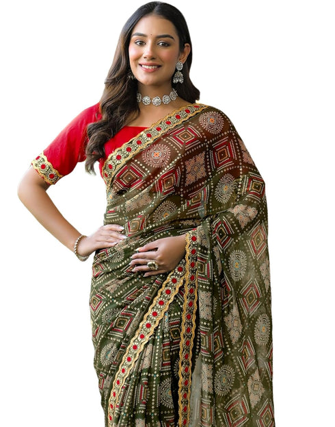 Vasthrlay Bandhani Embroidery Unstitched Dusty Pink Saree
