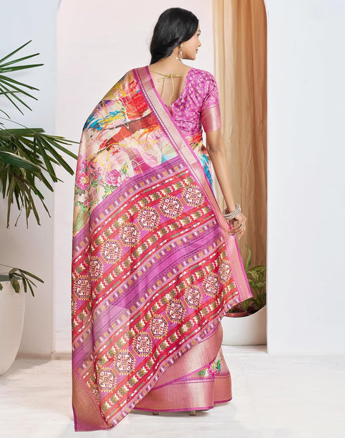 Vasthrlay Womens Printed Unstitched Beige Saree