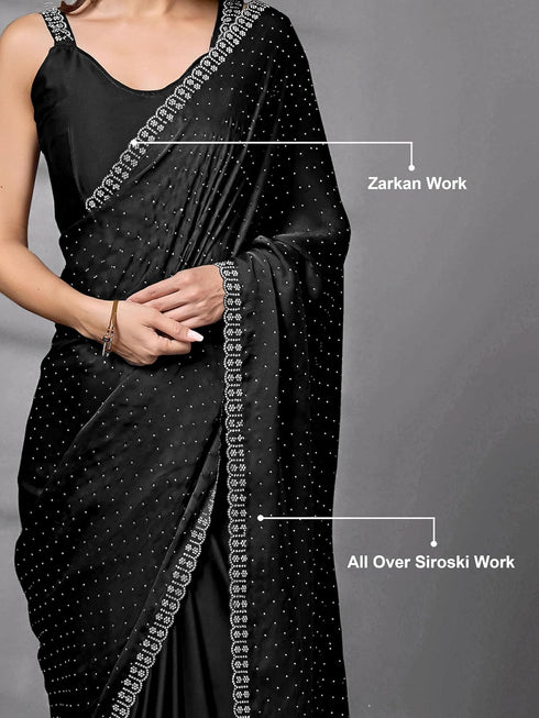Vasthrlay Georgette Siroski Unstitched Black Ethnic Wear