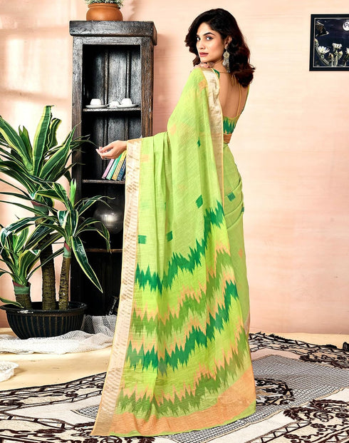 Vasthrlay Womens Printed Light Green Saree With Unstitched Blouse Piece