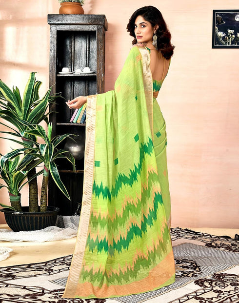 Vasthrlay Womens Printed Unstitched Dark Green Saree