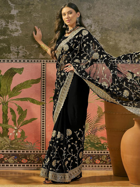 Vasthrlay Georgette Printed Dark Saree