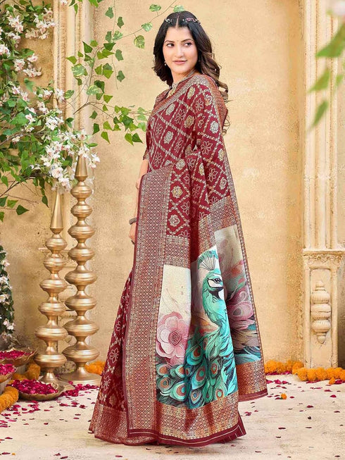Vasthrlay Banarasi Weaving Maroon Saree