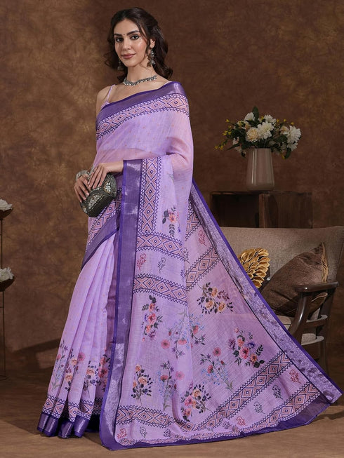 Vasthrlay Weaving Printed Beige Saree