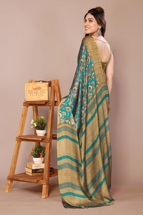 Vasthrlay Fashion Chiffon Printed Navy Ethnic Wear