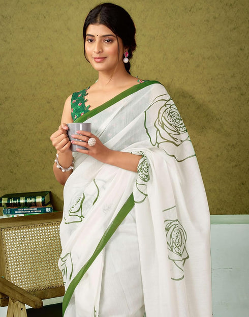 Vasthrlay Chanderi Printed Unstitched Blue Saree