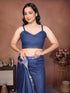Vasthrlay Navy Blue Digital Print Linen Ready To Wear Saree For Women