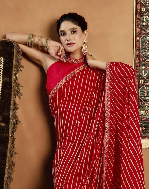 Vasthrlay Georgette Embroidery Unstitched Pink Saree