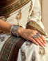 Vasthrlay Chanderi Printed Off-White | Dark Brown Saree With Unstitched Blouse Piece