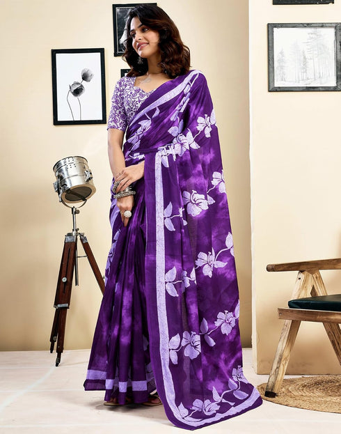 Vasthrlay Womens Printed Unstitched Dark Green Saree