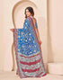 Vasthrlay Kalamkari Printed Blue | Maroon Saree With Blue Unstitched Blouse Piece