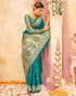 Vasthrlay Weaving Paithani Teal Green | Gold Saree With Unstitched Blouse Piece