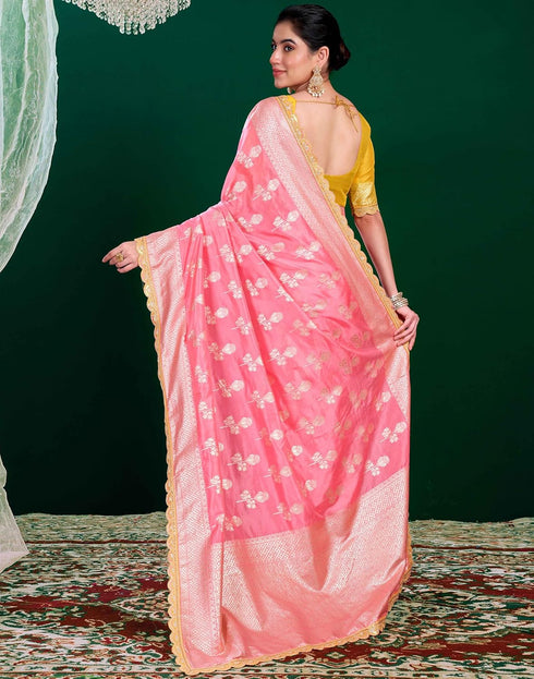 Vasthrlay Banarasi Jacquard Unstitched Pink Saree