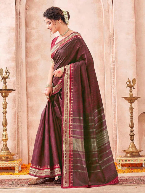 Vasthrlay Kanjivaram Weaving Unstitched Coffee Brown Saree