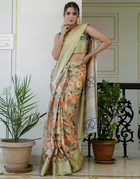 Vasthrlay Womens Striped Unstitched Dusty Pink Saree