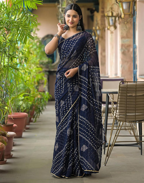Vasthrlay Georgette Bandhani Unstitched Maroon Saree