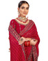 Vasthrlay Bandhani Embroidery Red Saree With Unstitched Blouse Piece