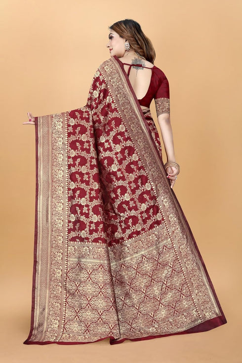 Vsathrlay Saree Kanjivaram Silk Pari Maroon