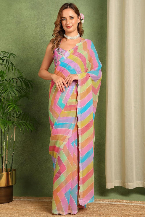 Vasthrlay Fashion Georgette Geometric Green Ethnic Wear