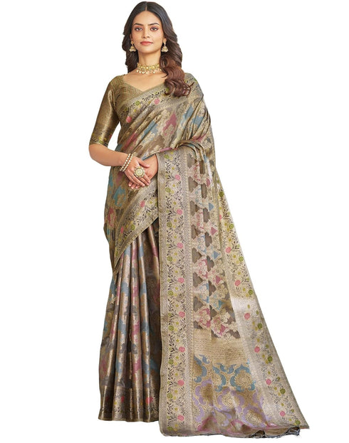 Vasthrlay Banarasi Jacquard Unstitched Grey Saree