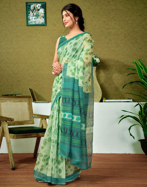 Vasthrlay Chanderi Printed Unstitched Blue Saree