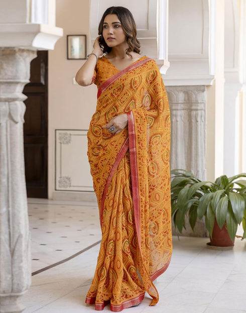 Vasthrlay Georgette Bandhani Unstitched Purple Saree