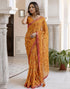 Vasthrlay Georgette Bandhani Yellow and Red Border Saree With Unstitched Blouse Piece