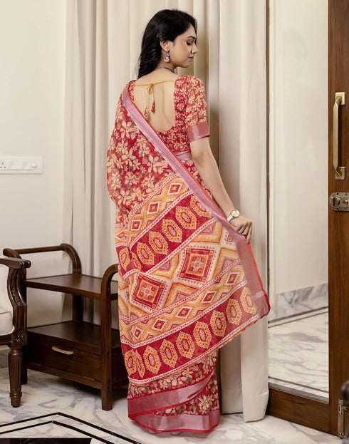 Vasthrlay Womens Printed Unstitched White Saree