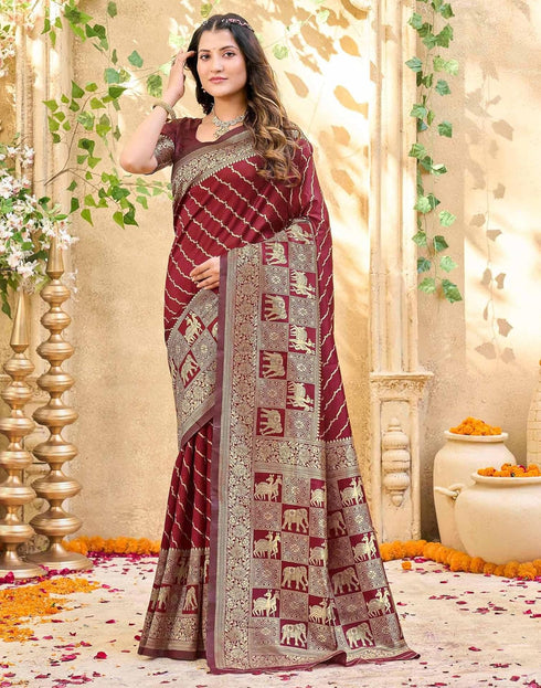 Vasthrlay Womens Weaving Unstitched Red Saree