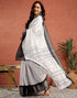 Vasthrlay Womens Printed White And Black Saree With Unstitched Blouse Piece