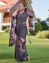 Vasthrlay Printed Tassels Black And Brown Saree With Unstitched Blouse Piece