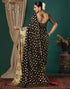 Vasthrlay Georgette Printed Black And Gold Saree With Unstitched Blouse Piece