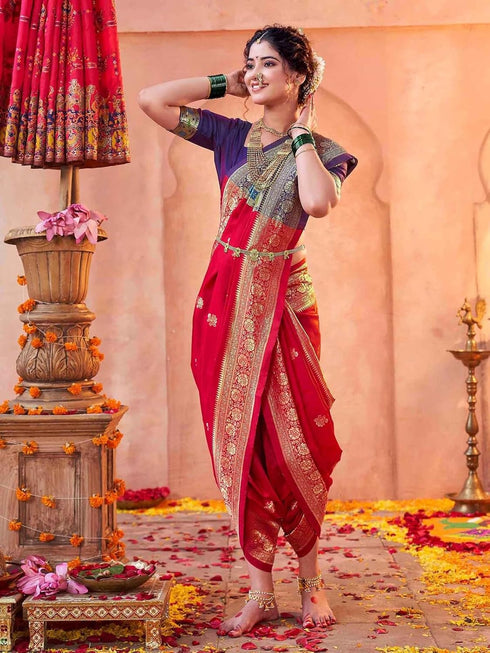 Vasthrlay Weaving Paithani Unstitched Dark Green Saree