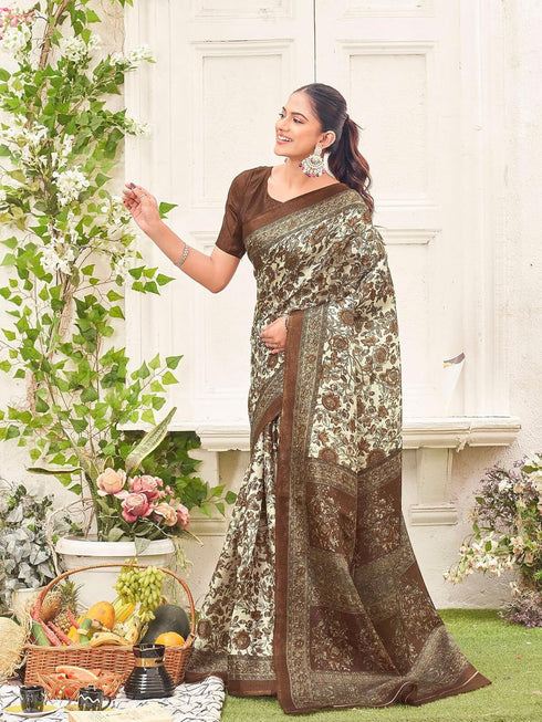 Vasthrlay Womens Printed Unstitched Dusty Pink Saree