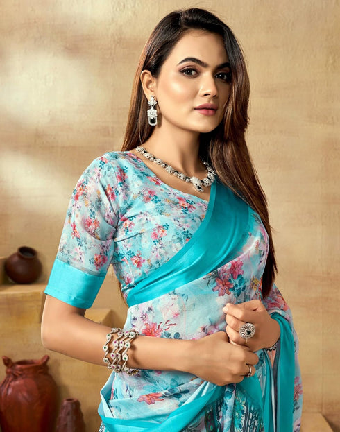 Vasthrlay Georgette Printed Unstitched Multicolor Saree
