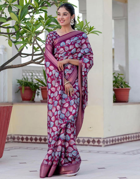 Vasthrlay Womens Printed Unstitched Beige Saree
