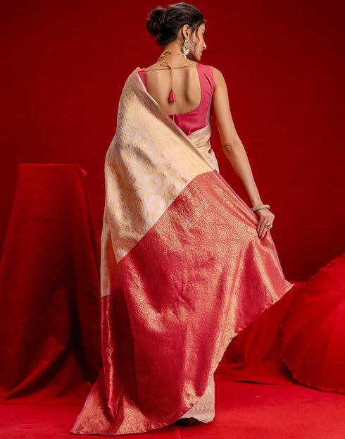 Vasthrlay Womens Weaving Unstitched Cream Saree